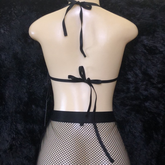 NWT Dolls Kill Black Fishnet Triangle Bra & Mini Skirt Set - Picture 4 of 10